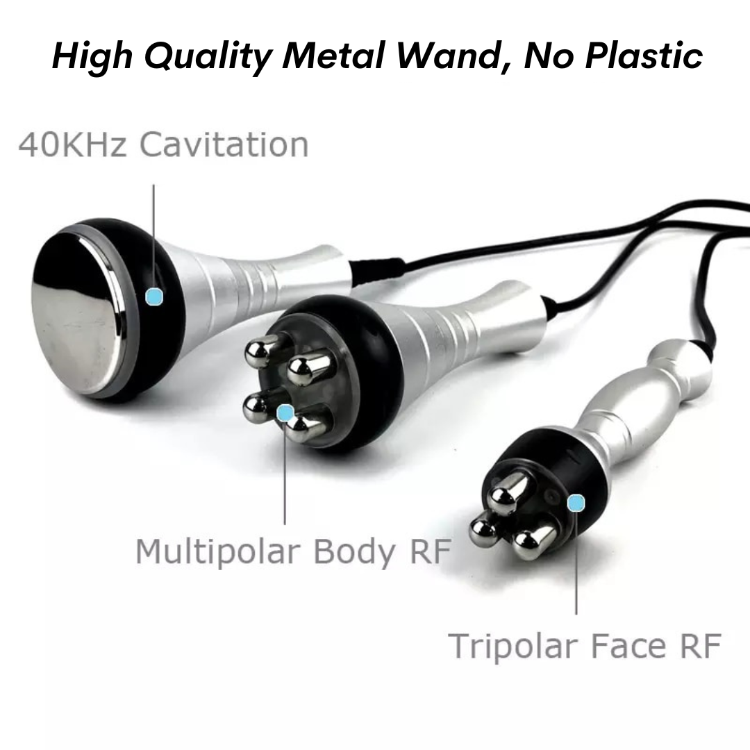 Three High Quality Metal Probes, 40k cavitation, multipolar Body RF and Tripolar Face RF wands